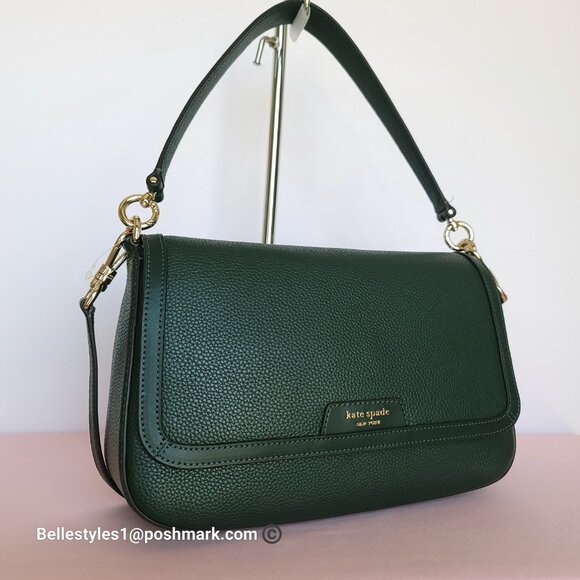 KATE SPADE Hudson Pebbled Leather Medium Flap Convertible Shoulder Bag-Northern⭐ - Picture 3 of 16